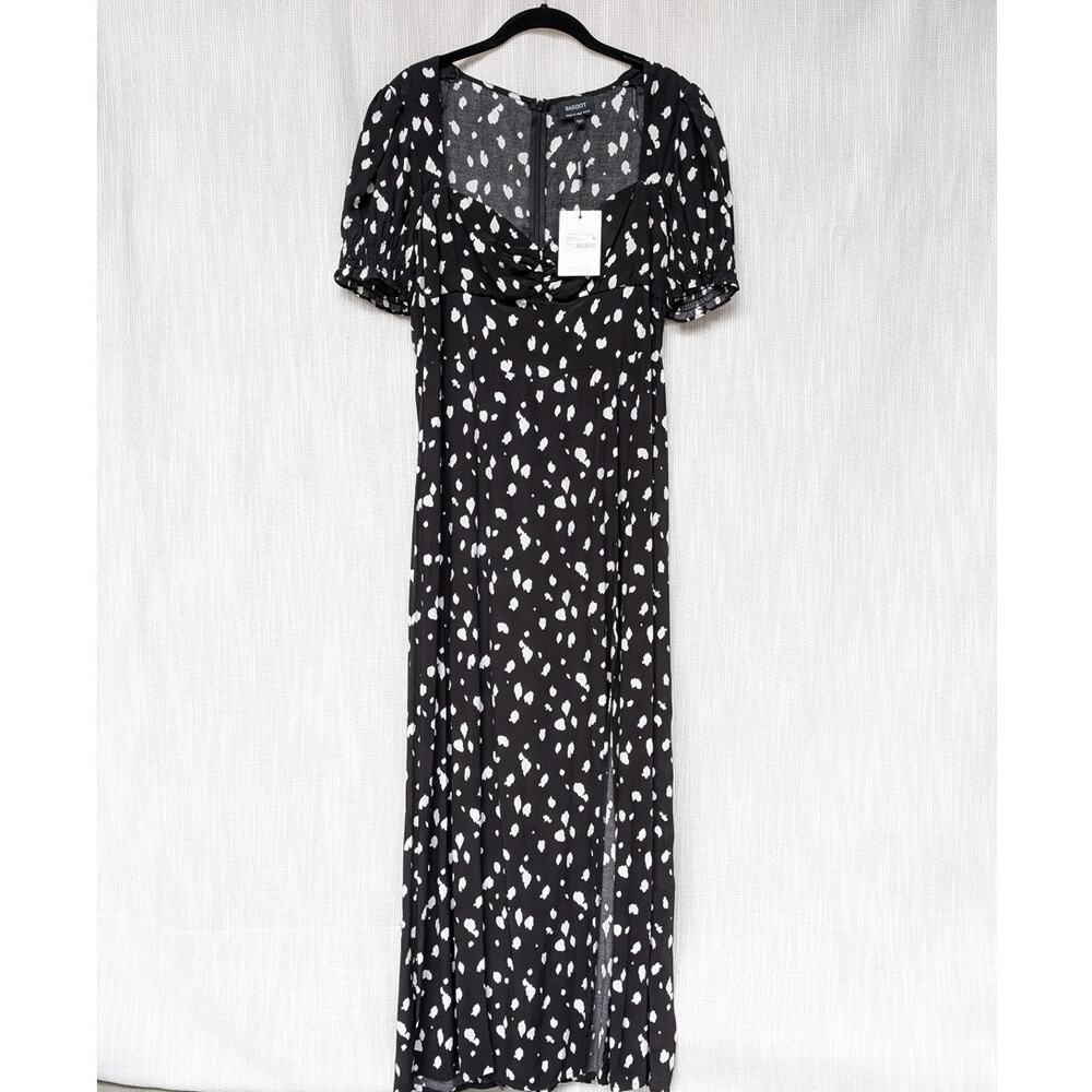 NWT Bardot Millie Black Abstract Spot Short Sleeve Midi Maxi Dress, size 6/S - Picture 2 of 10